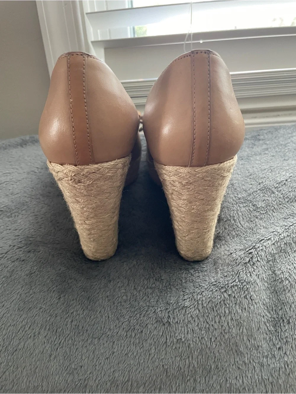 Michael Kors Tan Espadrille Wedge Peep-Toe with Bow Accent